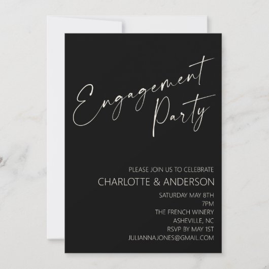 Elegant minimalistisch zwart Script Engagement Par Kaart (Voorkant)