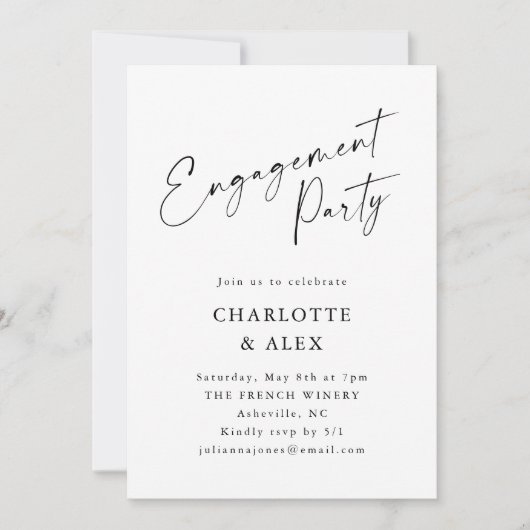 Elegant minimalistisch zwart Script Engagement Par Kaart (Voorkant)