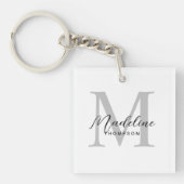Elegant minimalistisch zwart script grijs monogram sleutelhanger (voorkant)