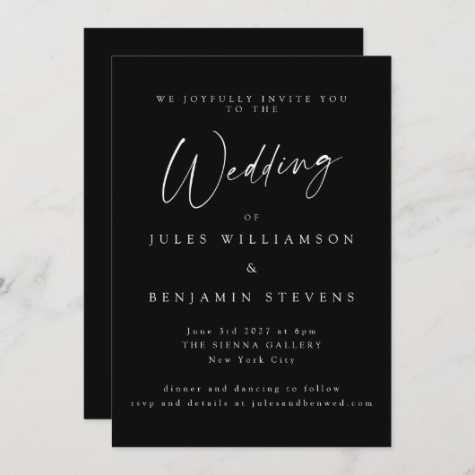Elegant minimalistisch zwart Script Serif Wedding Kaart (Voorkant / Achterkant)
