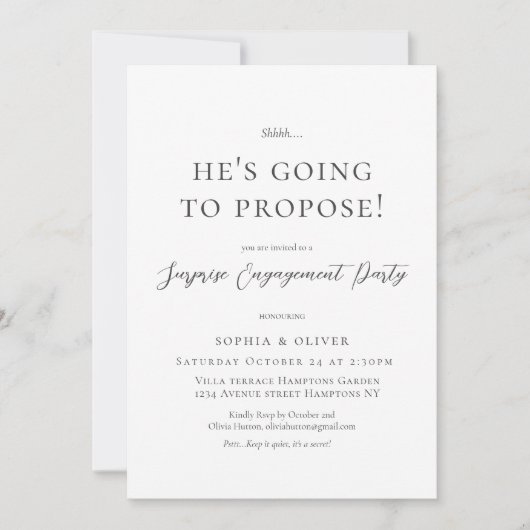 Elegant minimalistisch zwart script Verloving Kaart (Voorkant)