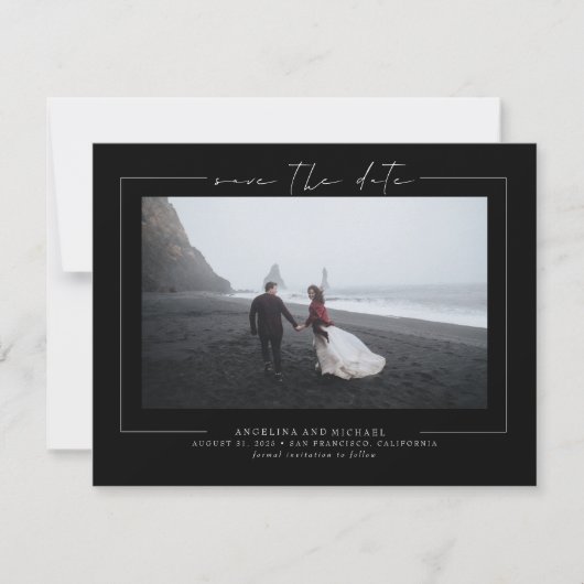 Elegant minimalistisch zwart sparen de Datum Foto Save The Date (Voorkant)