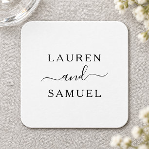 Elegant Minimalistisch Zwart Trouw Monogram Kartonnen Onderzetters