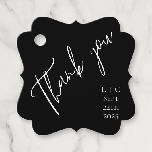 Elegant minimalistisch zwart, waterverf Dank u Bedankjes Labels (Voorkant)