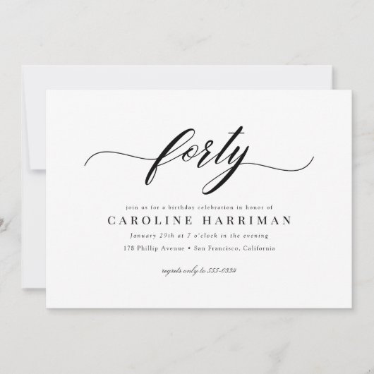 Elegant minimalistisch zwart wit 40e verjaardagsfe kaart (Voorkant)