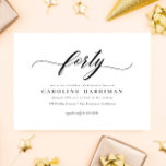 Elegant minimalistisch zwart wit 40e verjaardagsfe kaart<br><div class="desc">Vier een mijlpaal met stijl met behulp van deze elegante minimalistische zwart-wit 40e verjaardagsfeestuitnodiging. Perfect voor degenen die eenvoud en sophisticatie waarderen,  dit uitnodigingsontwerp heeft een strakke zwarte achtergrond met heldere witte tekst,  waardoor een opvallende maar ingetogen look wordt gecreëerd.</div>