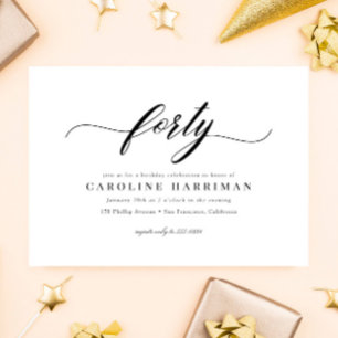 Elegant minimalistisch zwart wit 40e verjaardagsfe kaart