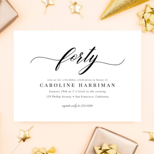 Elegant minimalistisch zwart wit 40e verjaardagsfe kaart