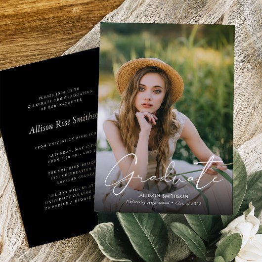 Elegant minimalistisch zwart wit Afstuderen Kaart