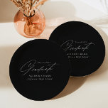 Elegant minimalistisch zwart-wit Afstuderen Papieren Bordje<br><div class="desc">Elegant afstuderen papier borden met "Afstuderen" in een mooi wit script met een zwarte achtergrond. Pas de borden van het afstuderen aan door de naam van de afgestudeerde, schoolnaam, en het jaar van het afstuderen toe te voegen. De gepersonaliseerde afstuderen papieren borden zijn perfect voor zowel de academische wereld als...</div>