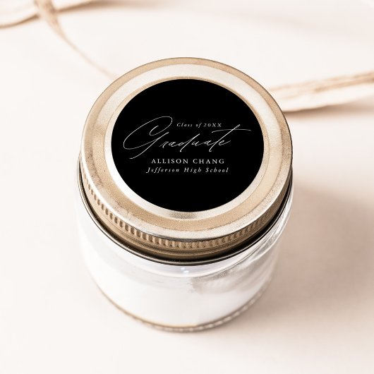 Elegant minimalistisch zwart-wit Afstuderen Ronde Sticker