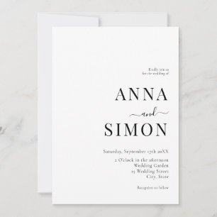 Elegant minimalistisch zwart wit All-in-One huweli Kaart