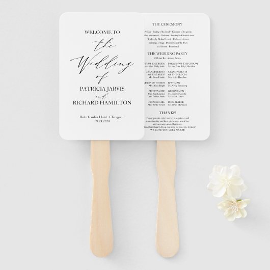 Elegant minimalistisch zwart-wit bruiloft programm handwaaier (Voorkant en achterkant)