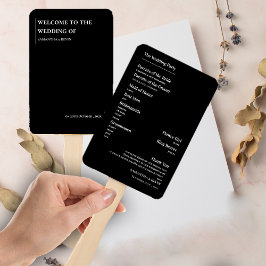 Elegant minimalistisch zwart wit bruiloft programm handwaaier