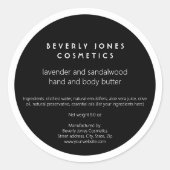 Elegant minimalistisch zwart-wit cosmeticalabel ronde sticker (Voorkant)