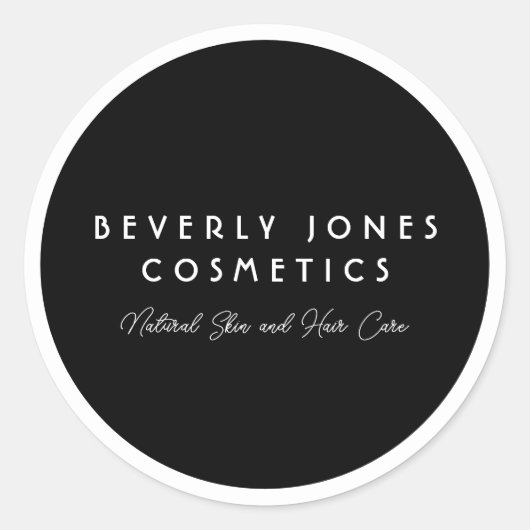 Elegant minimalistisch zwart-wit cosmeticalabel ronde sticker (Voorkant)