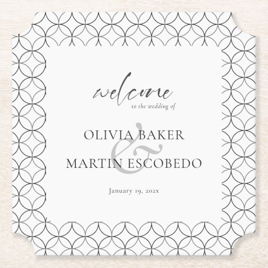 Elegant minimalistisch zwart wit kartonnen onderzetters (Voorkant)