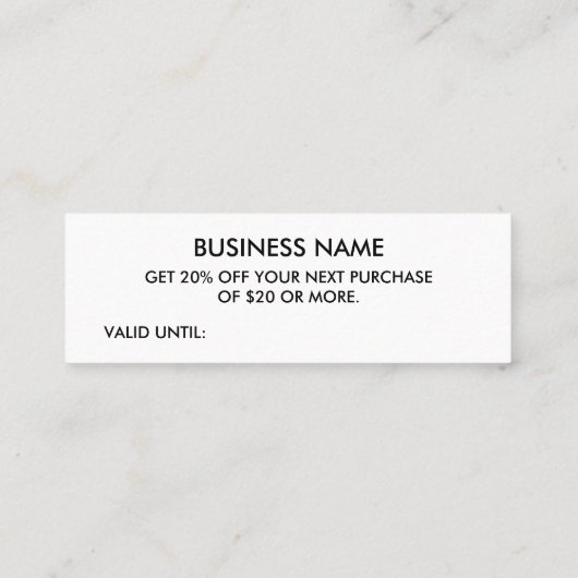 Elegant minimalistisch zwart-wit kortingskaart mini visitekaartje (Achterkant)
