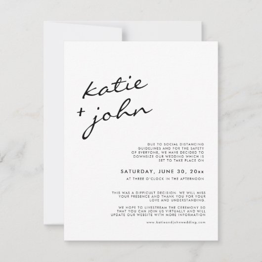 Elegant minimalistisch zwart wit neergeslagen huwe kaart (Voorkant)