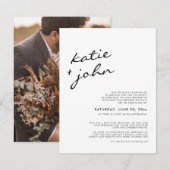 Elegant minimalistisch zwart wit neergeslagen huwe kaart (Voorkant / Achterkant)