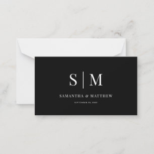Elegant minimalistisch zwart-wit paar monogram notitiekaartje