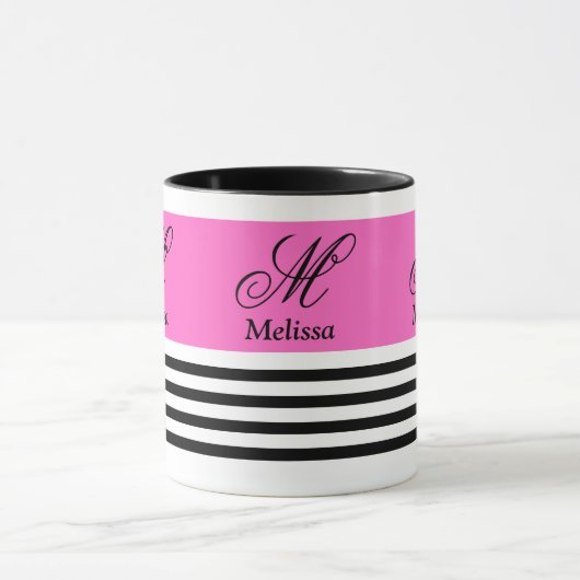 Elegant minimalistisch zwart-wit roze lint mok (Midden)
