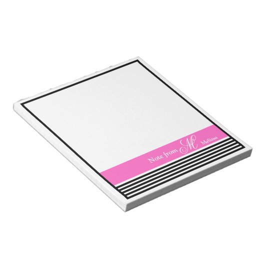 Elegant minimalistisch zwart-wit roze lint notitieblok (Schuin)