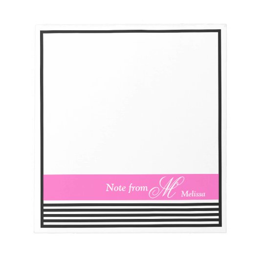Elegant minimalistisch zwart-wit roze lint notitieblok (Voorkant)