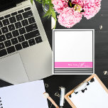 Elegant minimalistisch zwart-wit roze lint notitieblok<br><div class="desc">Een stijlvol,  elegant minimalistisch zwart-wit gestreept met een klassieke en dramatische stijlkalligrafie. Het levendige roze lint om jouw naam aan te passen dat uw werk of studieruimte zal verfijnen,  waardoor het perfect is voor het aansluiten van herinneringen,  notities en om een lijst te maken.</div>