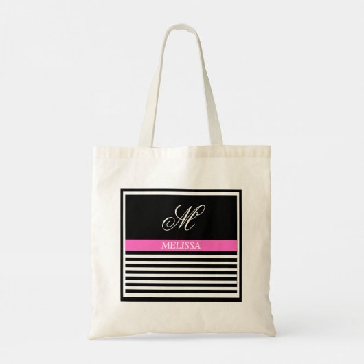 Elegant minimalistisch zwart-wit roze lint tote bag (Achterkant)