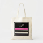Elegant minimalistisch zwart-wit roze lint tote bag (Voorkant)