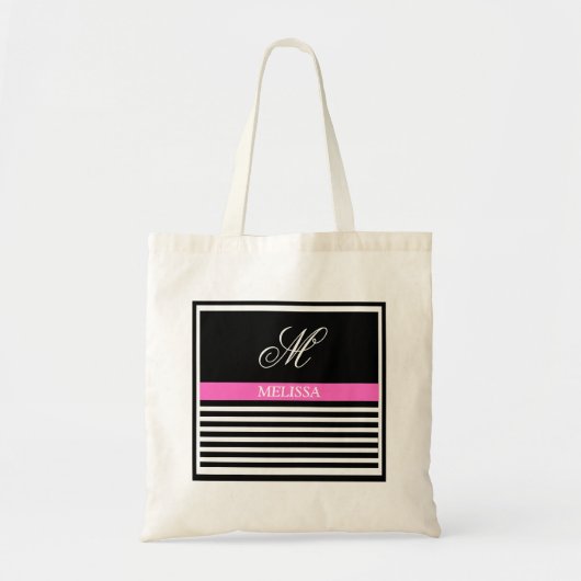 Elegant minimalistisch zwart-wit roze lint tote bag (Voorkant)