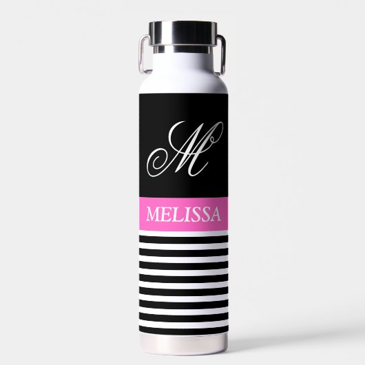 Elegant minimalistisch zwart-wit roze lint waterfles (Voorkant)