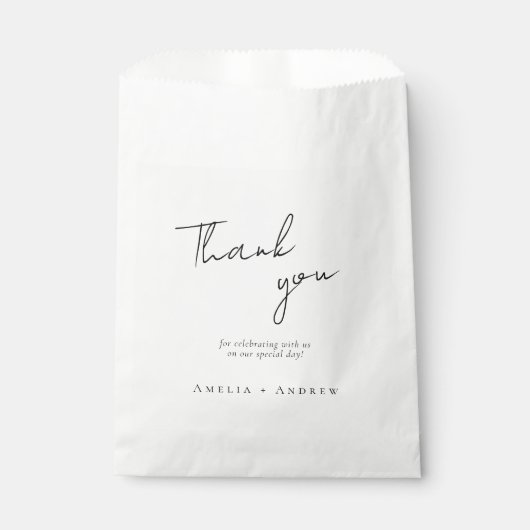 Elegant minimalistisch zwart wit script bruiloft d bedankzakje (Voorkant)