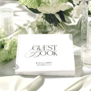 Elegant Minimalistisch Zwart & Wit Trouwen Gastenboek