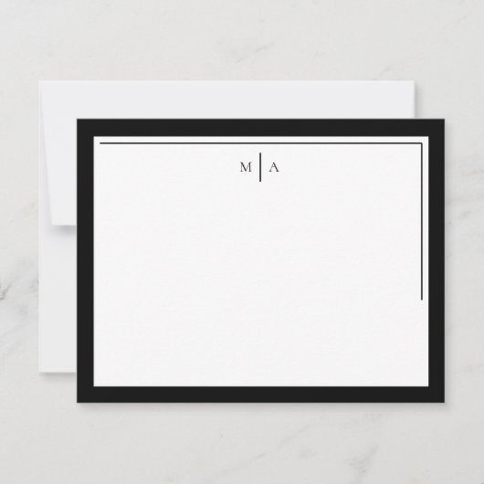 Elegant minimalistisch zwart wit twee grens monogr notitiekaartje (Voorkant)