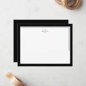 Elegant minimalistisch zwart wit twee grens monogr notitiekaartje (Voorkant / Achterkant in situ)