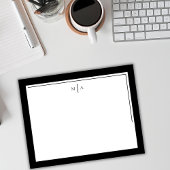 Elegant minimalistisch zwart wit twee grens monogr notitiekaartje