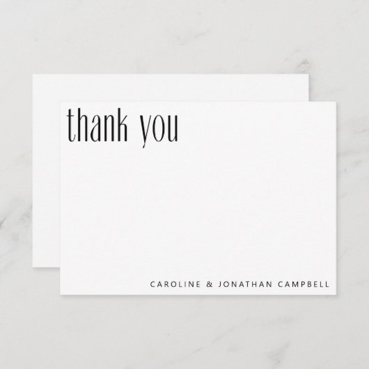 Elegant minimalistisch zwart withuwelijk bedankkaart (Voorkant / Achterkant)