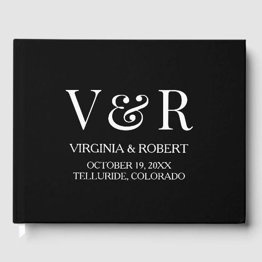 Elegant minimalistisch zwart-withuwelijk gastenboek (Voorkant)