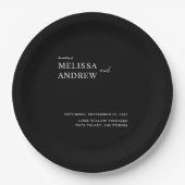 Elegant minimalistisch zwart-withuwelijk papieren bordje (Voorkant)