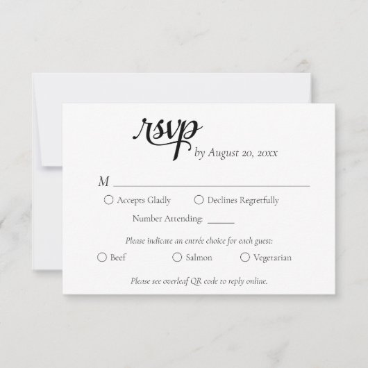 Elegant minimalistisch zwart-withuwelijk RSVP kaartje (Voorkant)