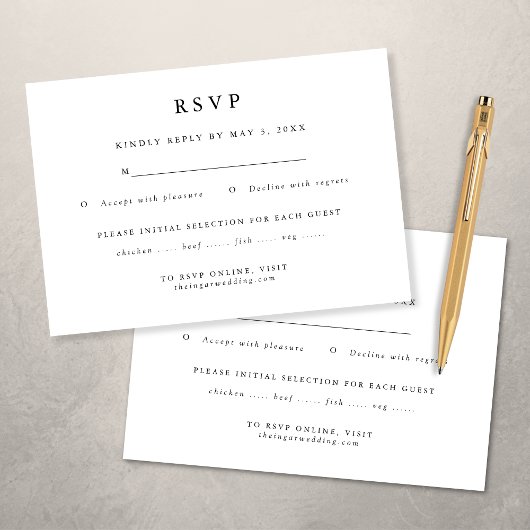 Elegant minimalistisch zwart-withuwelijk RSVP kaartje