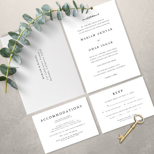 Elegant minimalistisch zwart-withuwelijk RSVP kaartje