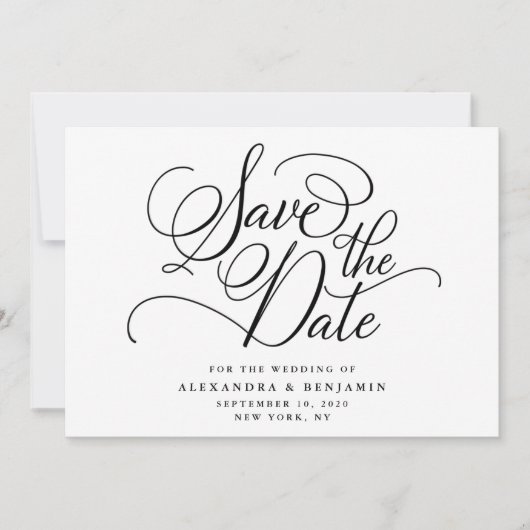 Elegant minimalistisch zwart-withuwelijk save the date (Voorkant)