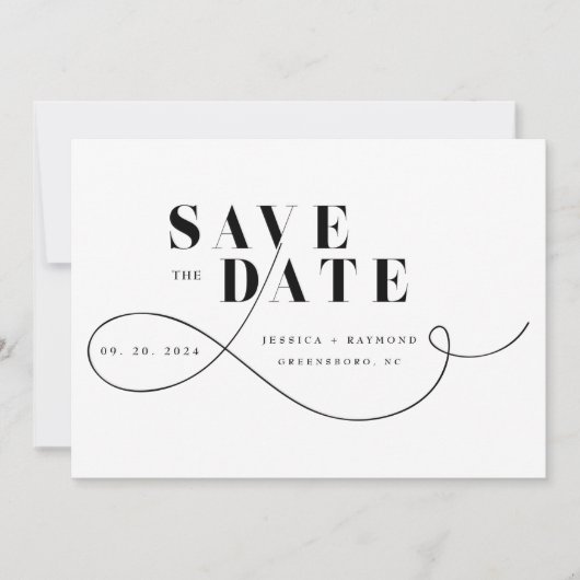Elegant minimalistisch zwart-withuwelijk save the date (Voorkant)