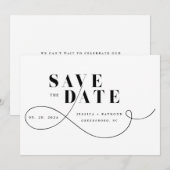 Elegant minimalistisch zwart-withuwelijk save the date (Voorkant / Achterkant)