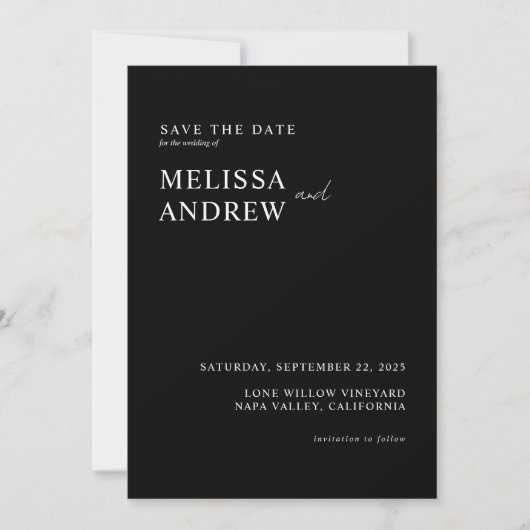 Elegant minimalistisch zwart-withuwelijk save the date (Voorkant)
