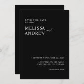 Elegant minimalistisch zwart-withuwelijk save the date (Voorkant / Achterkant)