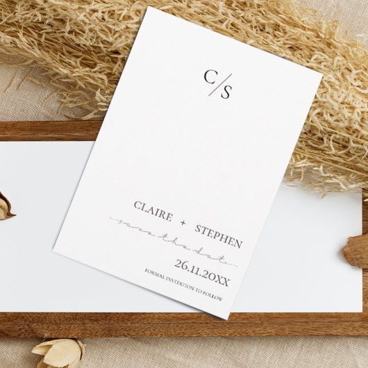 Elegant minimalistisch zwart-withuwelijk save the date